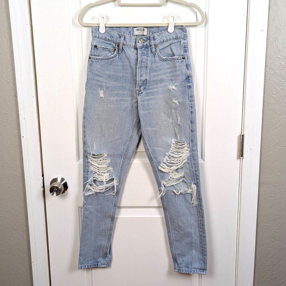 AGOLDE | Light Wash Distressed High Rise Skinny Jeans Size 24